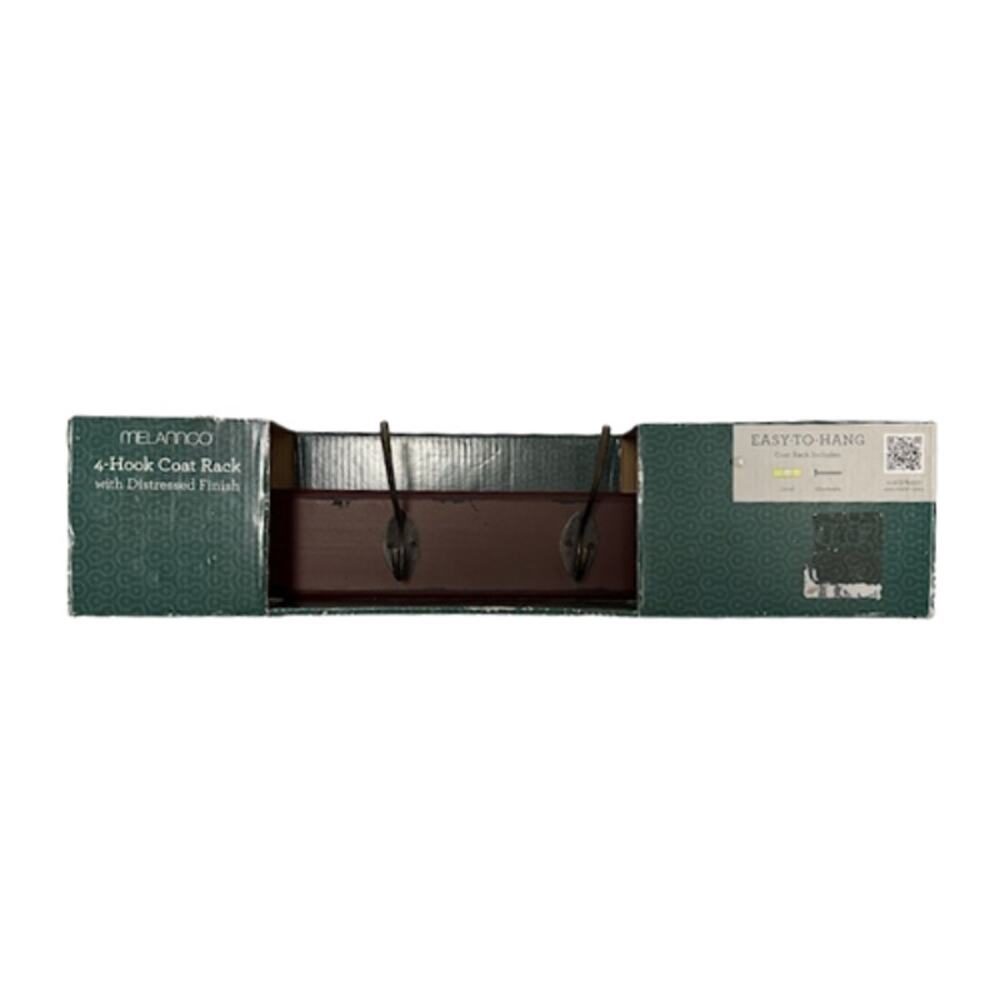 MELANNCO 4-Hook Coat Distressed Finish Rack  | 18"